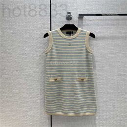 Urban Sexy Dresses Designer Women Summer Dress with Letter Buttons Milan Runway Tank Crop Top T-shirt Clothing High End A-line Striped Print Pullovers Vest L77R