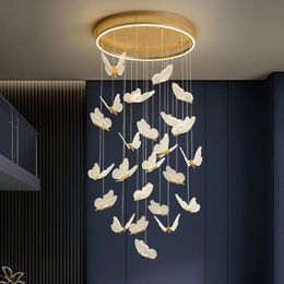 Lâmpadas pingente de design de borboleta lustre de led moderno escada loft villa decoração de casa luminária suspensa luxo sala de estar quarto luminária