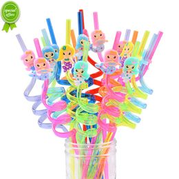 New 8pcs Reusable Mermaid Unicorn Dinosaur Straw Plastic Drinking Straws for Kids Birthday Party Decoration Baby Shower Supplies