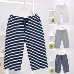 Men's Sleepwear Mens Cotton Large Pocket Loose Fitting Pyjama Pants Air Conditioning Home Pnts Set