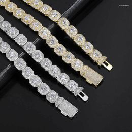 Link Bracelets Chain 10mm Men Iced Out Bling Tennis Bracelet Square Zirconia With Flip Buckle Silver Gold Plated Brass Hip Hop Goth Jewelry