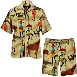 Men's Tracksuits Dashiki African Print Shirt Set Men's Casual Short Sleeve Lapel ShirtBeach ShortsSuit Ethnic Style Couples Streetwear Clothing 230620