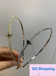 High-End Inverted Triangle Label Alloy Letter Headband French High-Grade Zircon Hair Accessories Fashion Simple Japanese and Korean European and American