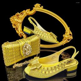 Dress Shoes 2023 Fashionable Mature Gold Peep Toe And Bag Set For Nigerian Women Wedding Party