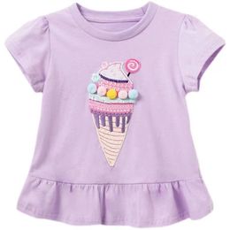 T shirts Girls Short Sleeve T shirt Summer Purple Occidental Style Stereoscopic Ice Cream Decorative Baby Top 230620