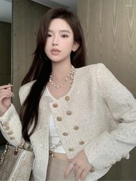 Women's Jackets Runway Tweed Fashion Women's Small Fragrance Gold Double Breasted Coat Jacket Casaco Outwear Top