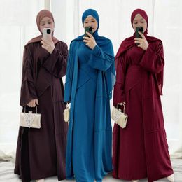 Ethnic Clothing Eid Ramadan Mubarak Kaftan Abaya Dubai Kimono Turkey Muslim Set Inner Dress For Women 3 Pieces Djellaba Femme Islam