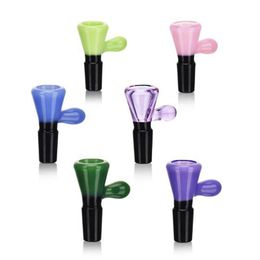 Colorful Smoking Glass 14MM 18MM Male Joint Herb Tobacco Filter Bowl Oil Rigs Portable Drip Handle Replaceable Bubbler Waterpipe Bong DownStem Holder DHL