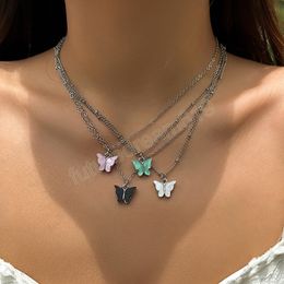 Black/white/Green/Pink Butterfly Pendant Necklace for Women Jewellery Multilayer Choker Necklace Chain Wedding Gift Girls