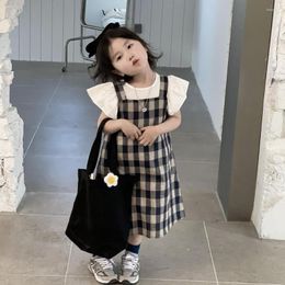Girl Dresses 2023 Princess Overall A-line Knee Length Pullover Cotton Plaid Sweet Fashion Modern Casual Designable Children Girls