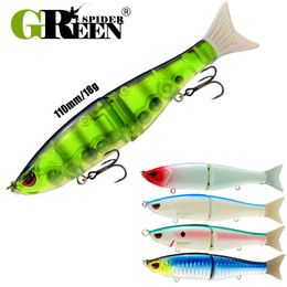 Fishing Hooks GREENSPIDER Slowsinking Glide Baits for Pike Salmon Trout Topwater Single Jointed Swimbait Bass Lure 110mm 18g 230620