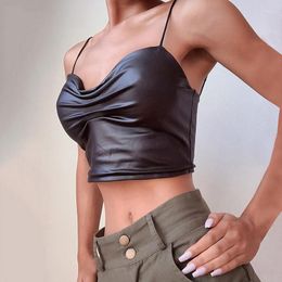 Women's Tanks Sexy Club Pu Leather Crop Tops Women Camisole Solid Sleeveless Tube Tank Summer Cropped Top Clothes