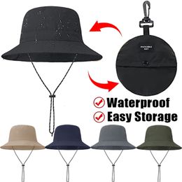 Wide Brim Hats Bucket Summer Large Size Waterproof Foldable Adjustable Drawstring Fisherman Caps Outdoor Beach Sun Hat Casual Panama Cap 230620