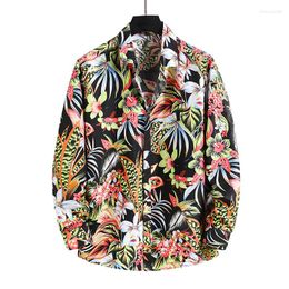 Men's Casual Shirts Multiple Models Hawaii Shirt Men Floral Printed Colourful Leaf Long Sleeve Fashion Holiday Slim Plus Size L-7xl