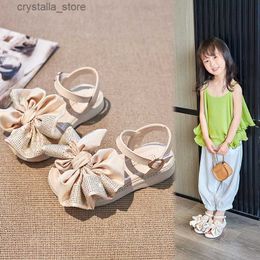 New Girls Sandals Rhinestone Bowknot Princess Shoes Summer Kid's Flats Sandals Sandy Beach Shoes Fashion Children S Size 21-36 L230518