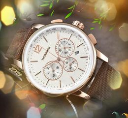 Six needles fabric leather belt watch 41mm sub dials work fashion mens clock Luminous Classic Generous Japen VK Quartz Chronograph noble wristwatch Christmas gift