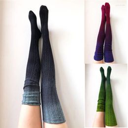 Women Socks Womens Knitted Stockings Gradient Colour Long Tube Woollen Stocking For Wine Red/Green/Gray