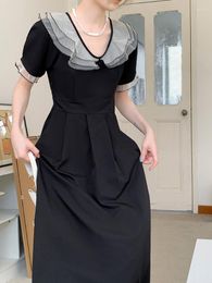 Party Dresses French Temperament Vintage Women Hepburn Style Black Dress Niche Design Vestidos Puff Sleeve Doll Collar Summer Robe