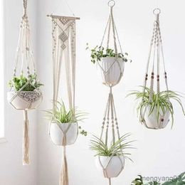 Planters Pots Gardening Green Plant Hanging Basket Cotton Rope Hanger Flower Pot Handmade Pot Pocket Wall Courtyard Home Decor R230621