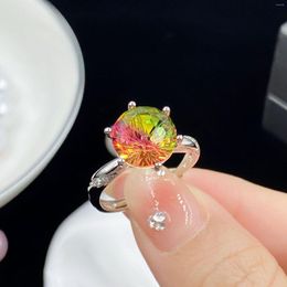 Cluster Rings Watermelon Colorful Tourmaline Open Ring Female Fireworks Cutting Fashion