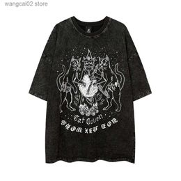 Men's T-Shirts Oversized Gothic Cats Vintage Grunge Y2k Anime T Shirts Men Retro T-shirts Harajuku Streetwear Hip Hop Summer Cotton Tops Tees T230621