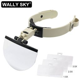 Magnifying Glasses Headband Magnifier Head Wearing Magnifying Glass 2X 3.5X 4.5X 5.5X Large Lens LED Lights for Stamp Collection Jewel Processing 230620