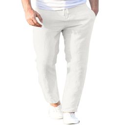 Mens Pants Fashion Cotton Linen Men Casual Work Solid White Elastic Waist Streetwear Long Trousers Drawstring Sweatpants 230620