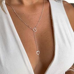 Pendant Necklaces Fashion Double Love Heart For Women Simple Sliver Colour Personality Long Tassel Necklace Party Jewellery Gifts