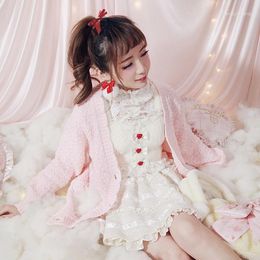 Women's Knits Princess Sweet Lolita Sweater Bobon21 Exclusive Custom Early Spring Knitting Cardigan Ultra Pink Hair Pocket Petals T1325