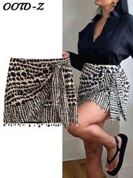 Skirts Sexy Y2K Print Tassels Mini Skirts For Women Vintage Lace Up Beading Hip Package Female Skirt 2023 Summer Casual Fold Vestidos J230621