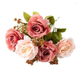 Decorative Flowers Simulation Roses Bouquet Silk Fake Flower Green Plant Restaurant Decoration Romantic Star Moon Rose Bundle Artificial