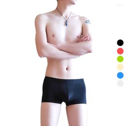 Underpants Smooth Ice Silk Fabric Sexy Men's Underwear Boxer Shorts Fashion Raised Pouch Moisture Wicking Elastic Male Boxers