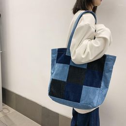 Evening Bags Plaid Denim Handbags For Women Canvas Tote Shoulder Bag Female Jeans Big Shopping Eco Korean High Quality Hand Purses