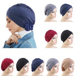 Ethnic Clothing Big Flower Hijab Turban Bonnet For Women Muslim Inner Hijabs Ready To Wear Solid Color Islamic Headwrap Chemo Cap Head Hat