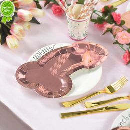 New 8pcs Rose Gold Penis Paper Plate Bachelorette Party Supplies Bride To Be Hen Night Party Decoration Food Tray Bridal Shower Gift