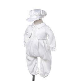 Baby Christening Romper for Boys with Hat Toddler Stain Jumpsuit Formal Kids Girls Birthday Baptism Clothing