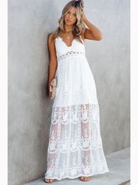 Basic Casual Dresses Fitshinling Bohemian Lace Beach Cover-Ups Holiday Slim Sexy Long Dress Women Clothing Boho Summer Pareo Outfits Outing 230620