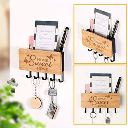 Hooks Rails Home Sweet Creative Text Pattern Fashion Wooden Decorative Storage Box Wall Mounted Key Hanger Practical Household Holder 230620