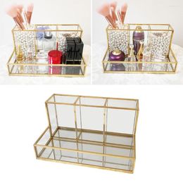 Jewellery Pouches Vintage Glass Box Clear & Brass Metal Storage And Cosmetic Makeup Lipstick Holder Organiser Beauty Display