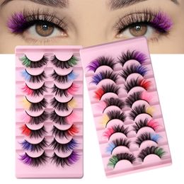 Multilayer Thick Colored False Eyelashes for Cosplay Halloween Handmade Reusable Curled Colorful Fake Lashes Extensions