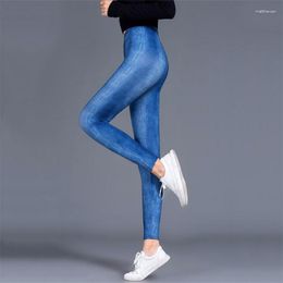 Women's Leggings Fashion Super Soft Milk Silk Blue Jeans Print Fitness Sexy Silm Legins Ankle Length Trouser Women Pants