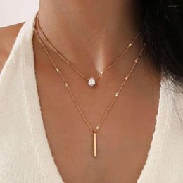 Pendant Necklaces Double Layered Heart Shape Zircon Stick Necklace For Women Long Chain Stainless Steel Choker Jewellery