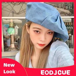 Korean Version Big Head Circumference Versatile Cowboy Cloud Hat Ins Fashion Beret Simple Retro Solid Colour Painter Cap Mujer L230523