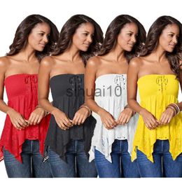 Women's Blouses Shirts Sexy Lace Up Blouse Shirt Women Fashion Tube Top Tee Lace Patchwork Womens Tops and Blouses Summer Casual Sleeveless Clothes J230621