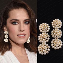 Stud Earrings Brand 56mm Trendy Luxury Simulated Pearl For Women Wedding Cubic Zircon CZ Dubai Bridal Earring Bohemia Gothic