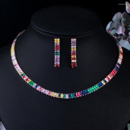 Necklace Earrings Set Luxury Multicolor Zircon Jewellery For Women Nigerian Dubai Charms BOHO Wedding Party Festival Accessories