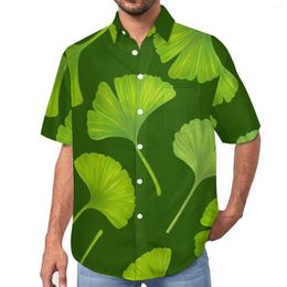Мужские повседневные рубашки зеленый гинко билоба свободная рубашка мужчина пляж милые листья припечаток гавайский рисунок с короткими рукавами