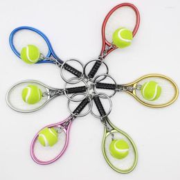 Keychains Fashion Mix Colour Metal Tennis Racket Pendant Key Chains Sport Style Charm Rings Gift Y15790