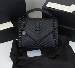 Shoulder Bags New 5A Women Bag Luxury Handbag Brand LOULOU Y-Shaped Designer Seam Leather Ladies Metal Chain Black Clamshell Messenger French minority