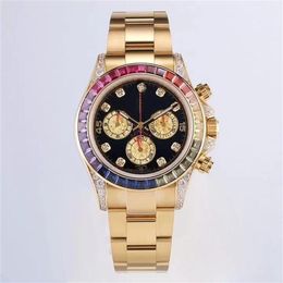 Men's sports mechanical watch hand inset diamond process waterproof luminous 40mm diameter rainbow diamond fashion star 235v